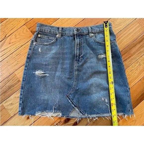 Free People We The Free Distressed Fly Blue Denim Mini Skirt BOHO Womens Size 28 - Picture 12 of 12